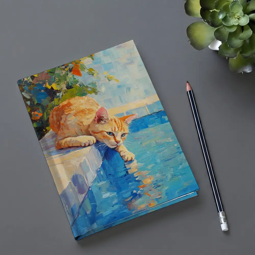 Orange Cat By Pool Oil Painting – Notebooks