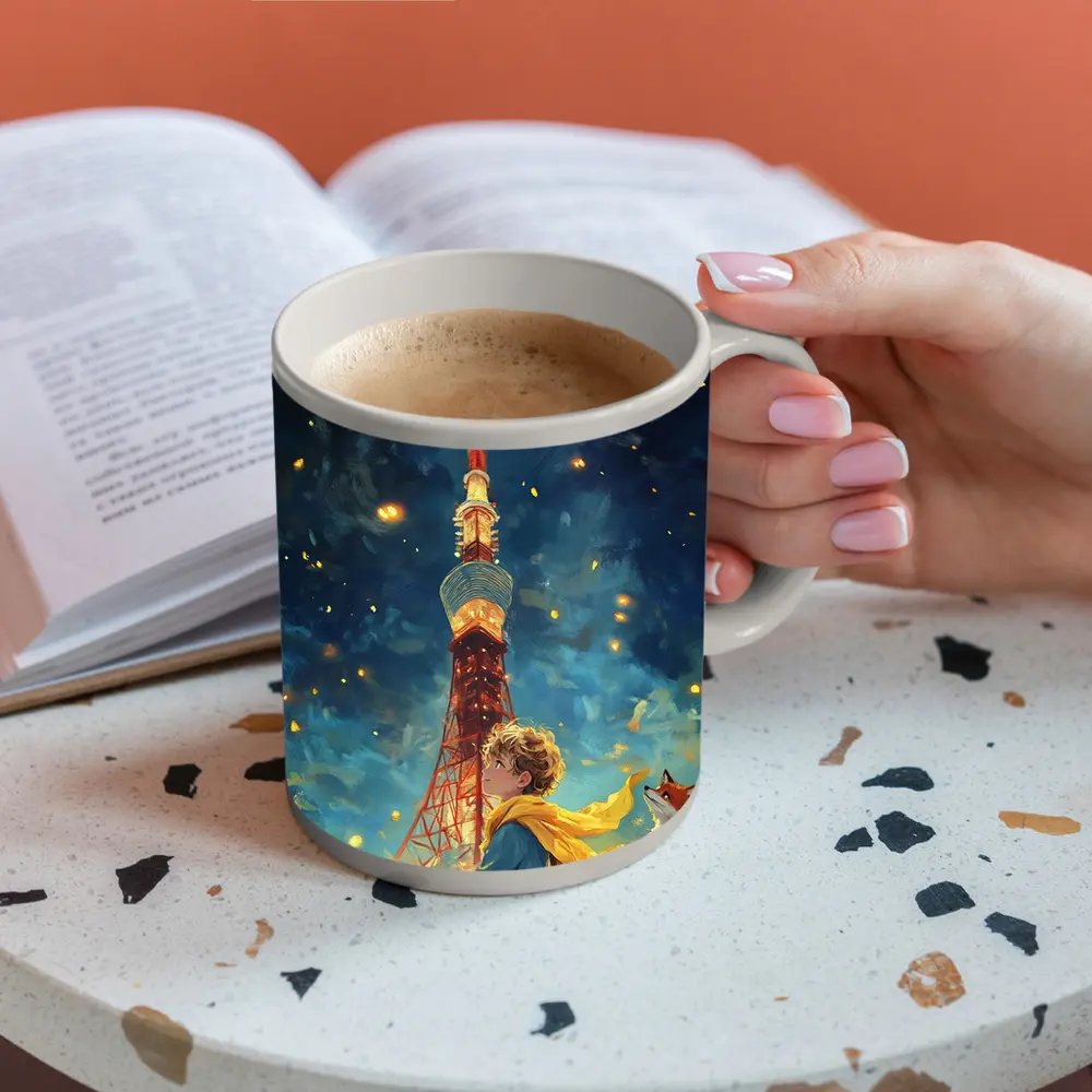 Boy and Fox Under Tokyo Tower Night – Mugs