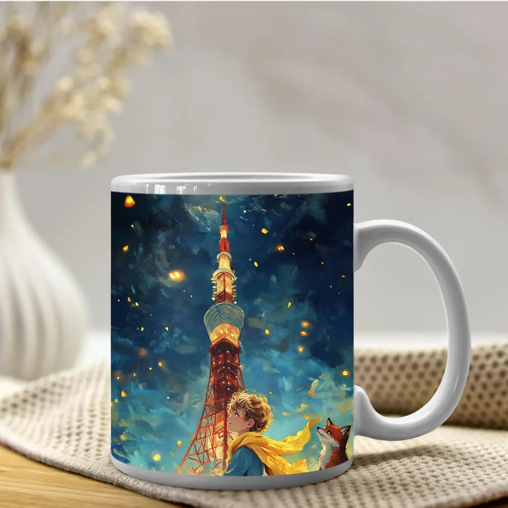 Boy and Fox Under Tokyo Tower Night – Mugs
