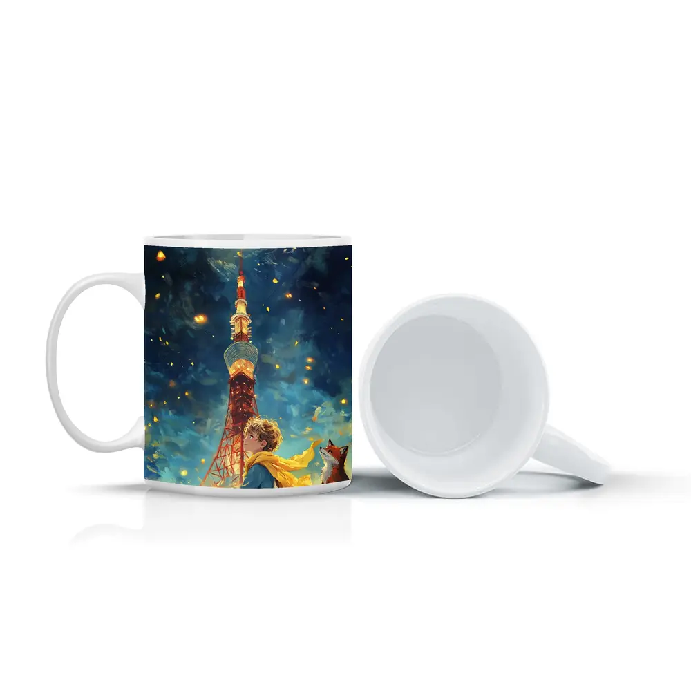 Boy and Fox Under Tokyo Tower Night – Mugs