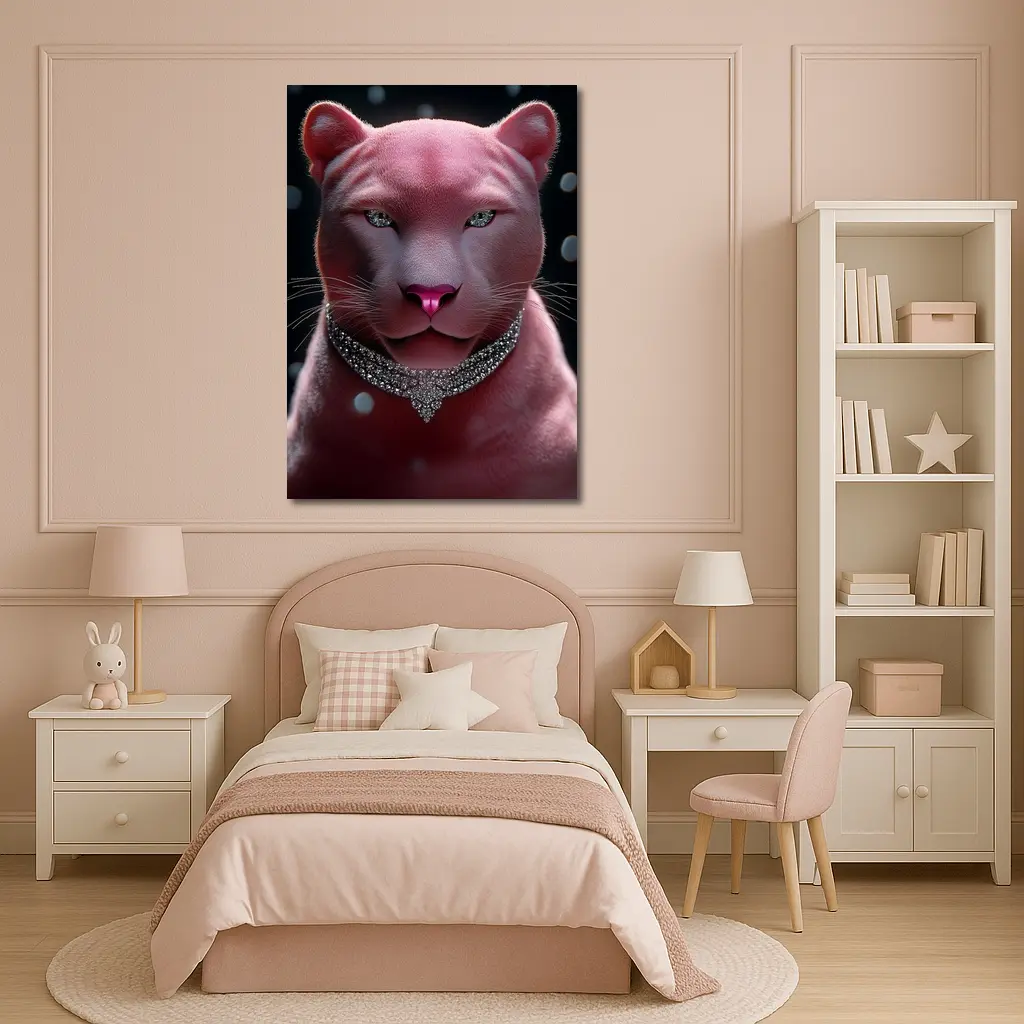 Pink Panther Portrait Diamond Necklace Dark Background – Wall Art