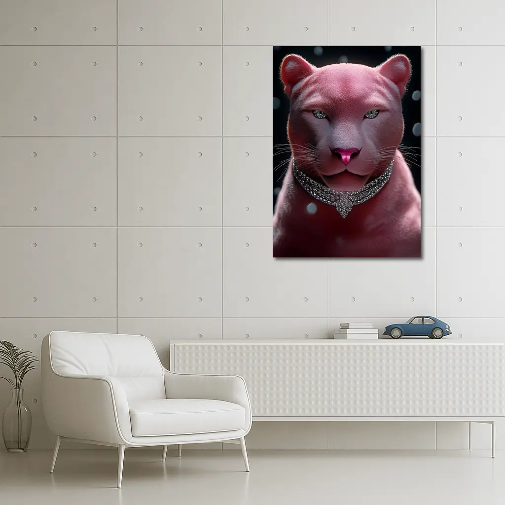 Pink Panther Portrait Diamond Necklace Dark Background – Wall Art