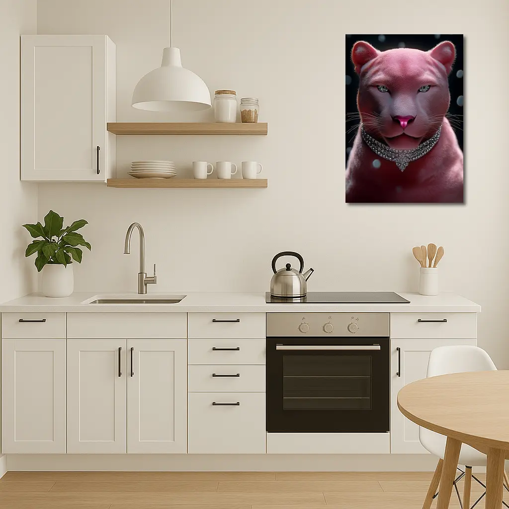 Pink Panther Portrait Diamond Necklace Dark Background – Wall Art