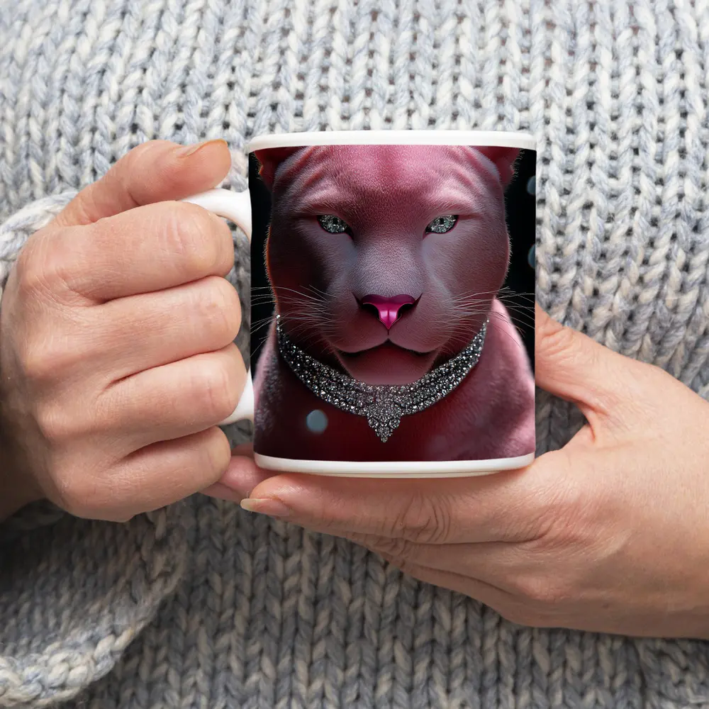 Pink Panther Portrait Diamond Necklace Dark Background – Mugs