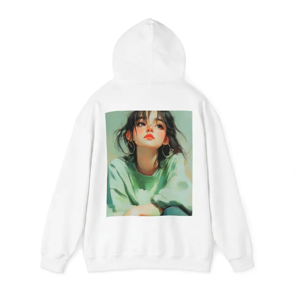 Young Woman Portrait Painting Green Background – Hoodies