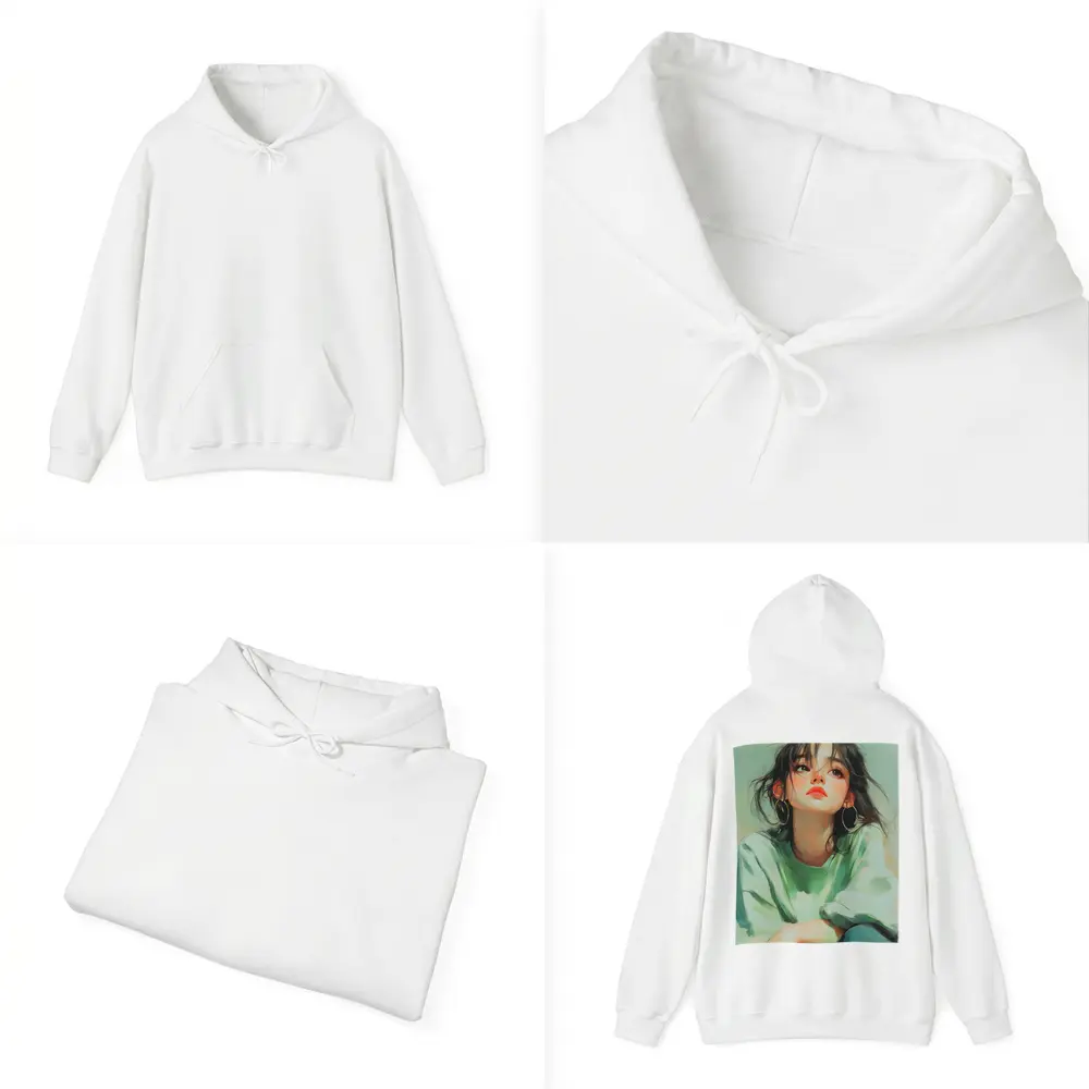 Young Woman Portrait Painting Green Background – Hoodies