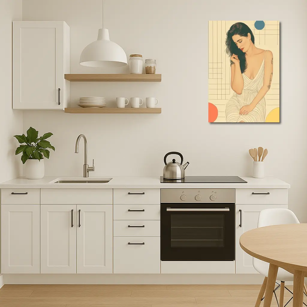 Tattooed Woman Illustration Retro Geometric Background – Wall Art