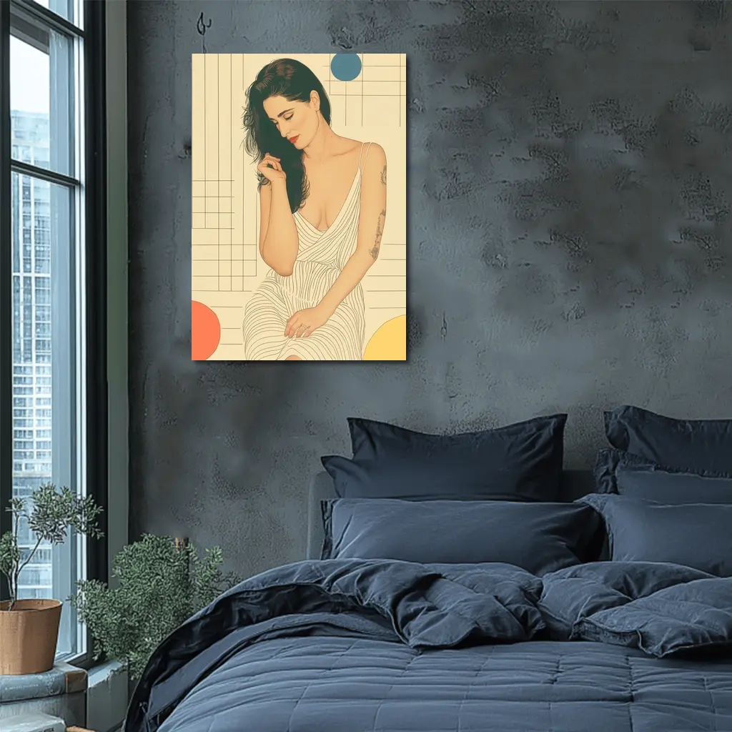 Tattooed Woman Illustration Retro Geometric Background – Wall Art