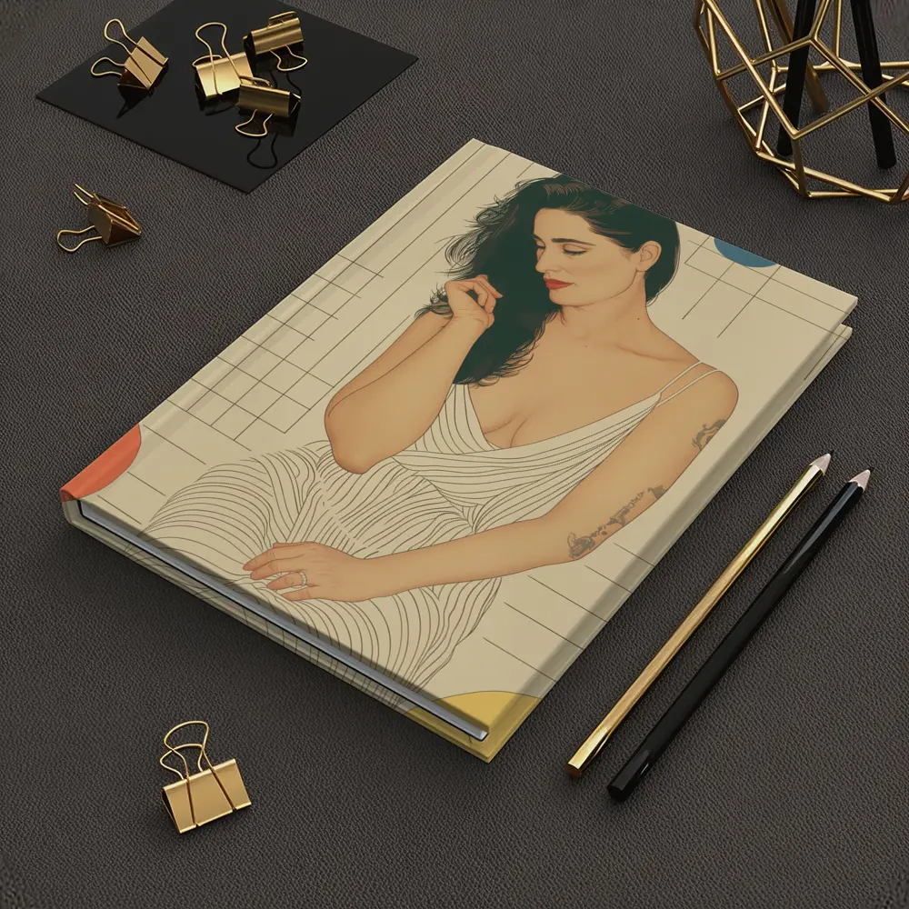 Tattooed Woman Illustration Retro Geometric Background – Notebooks