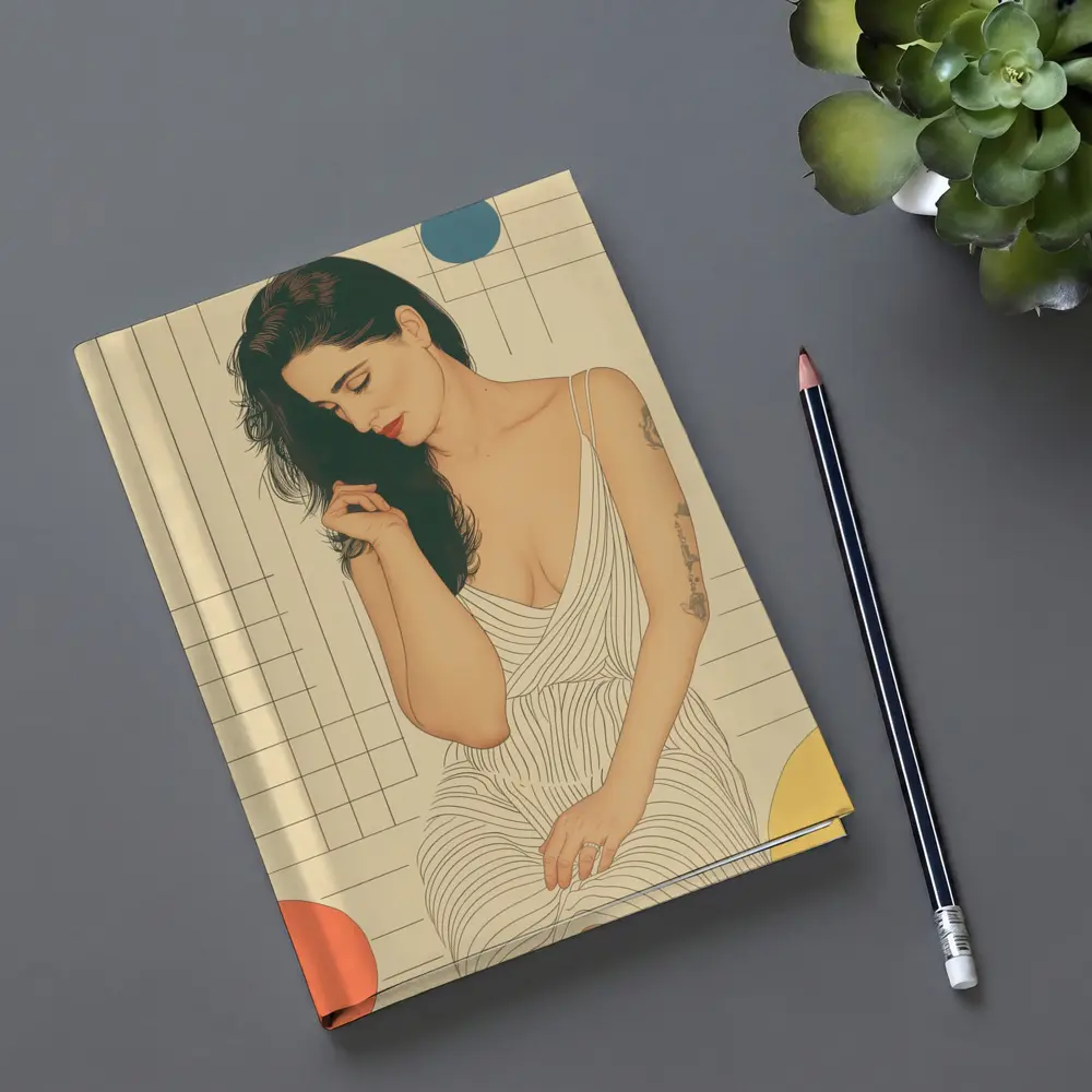 Tattooed Woman Illustration Retro Geometric Background – Notebooks