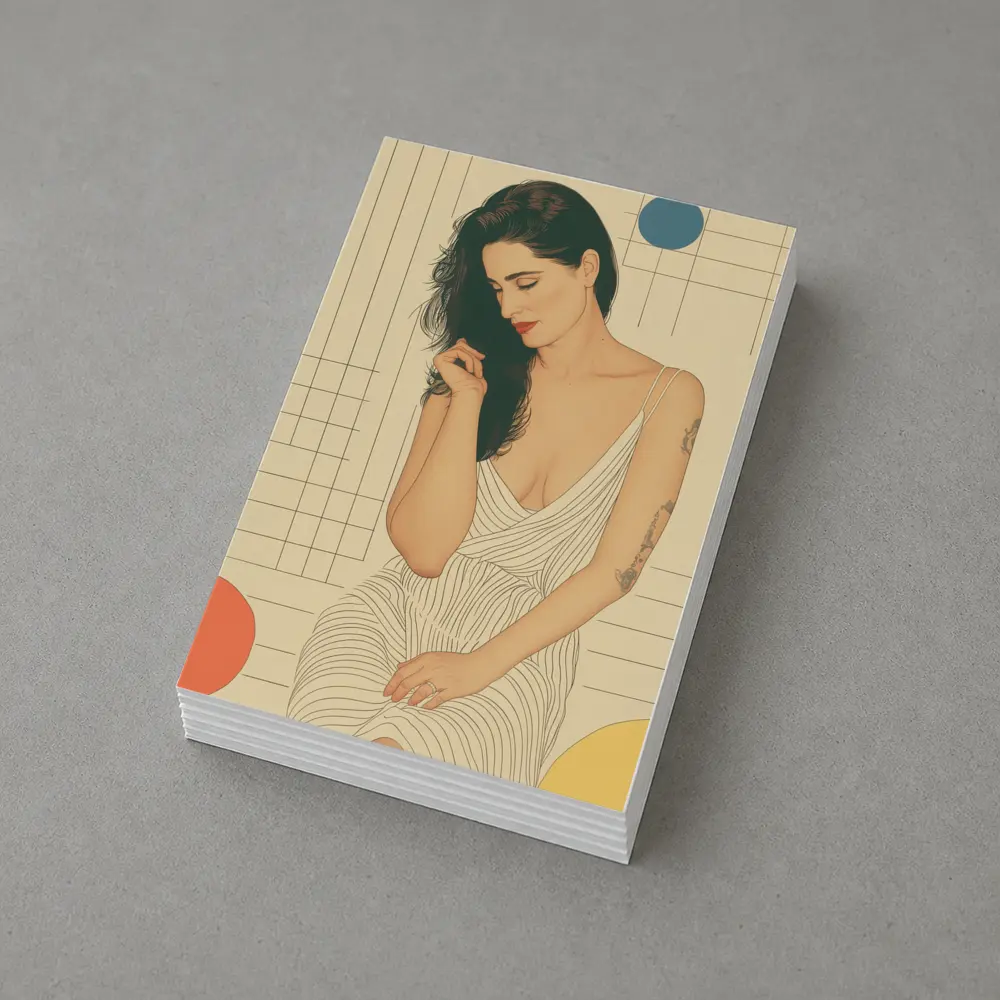 Tattooed Woman Illustration Retro Geometric Background – Postcards