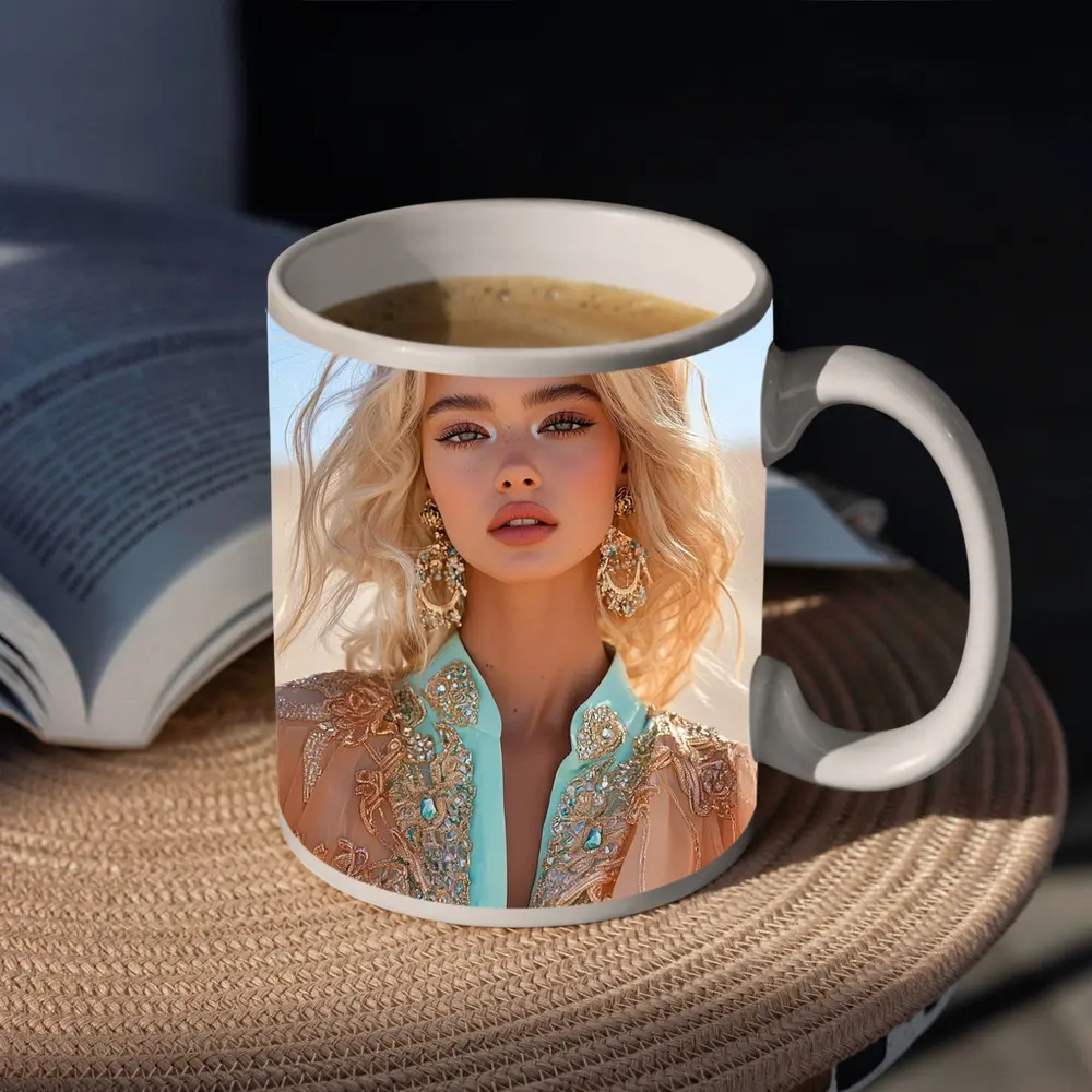 Blonde Woman Desert Boho Fashion Portrait – Mugs