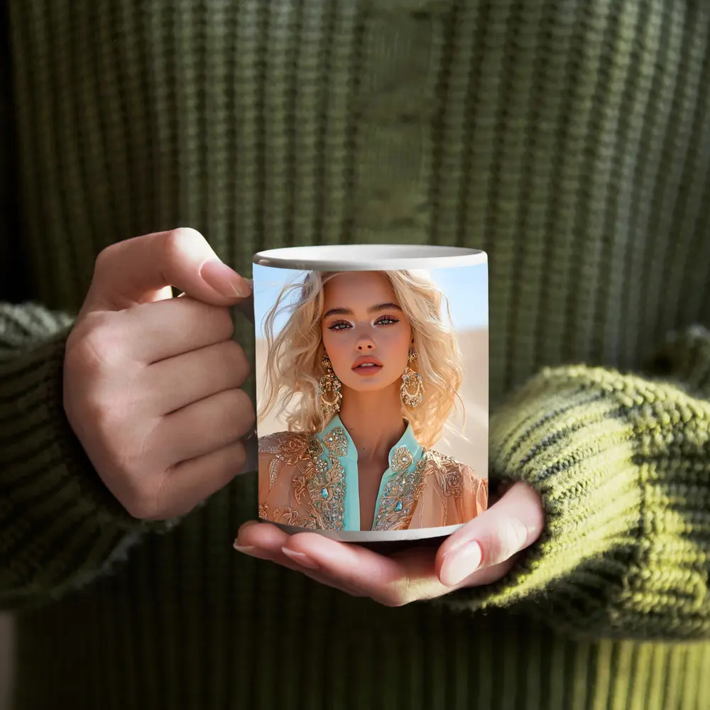 Blonde Woman Desert Boho Fashion Portrait – Mugs
