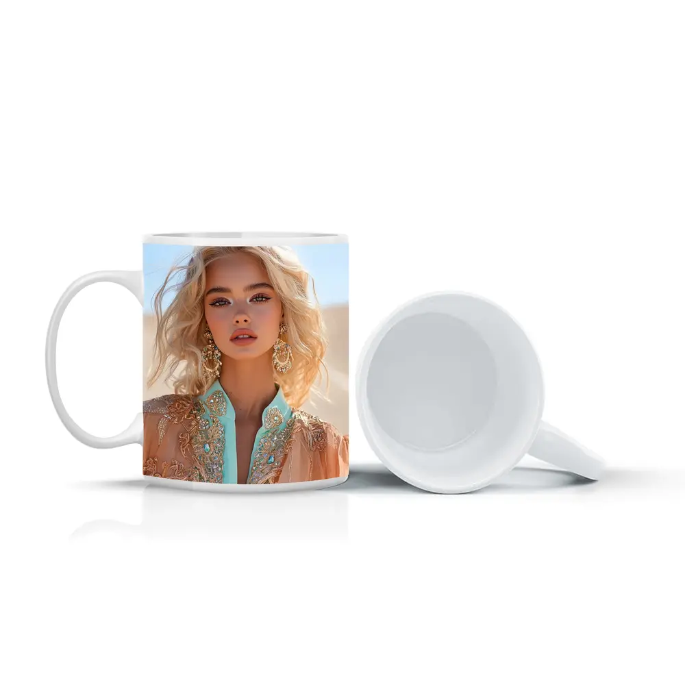 Blonde Woman Desert Boho Fashion Portrait – Mugs