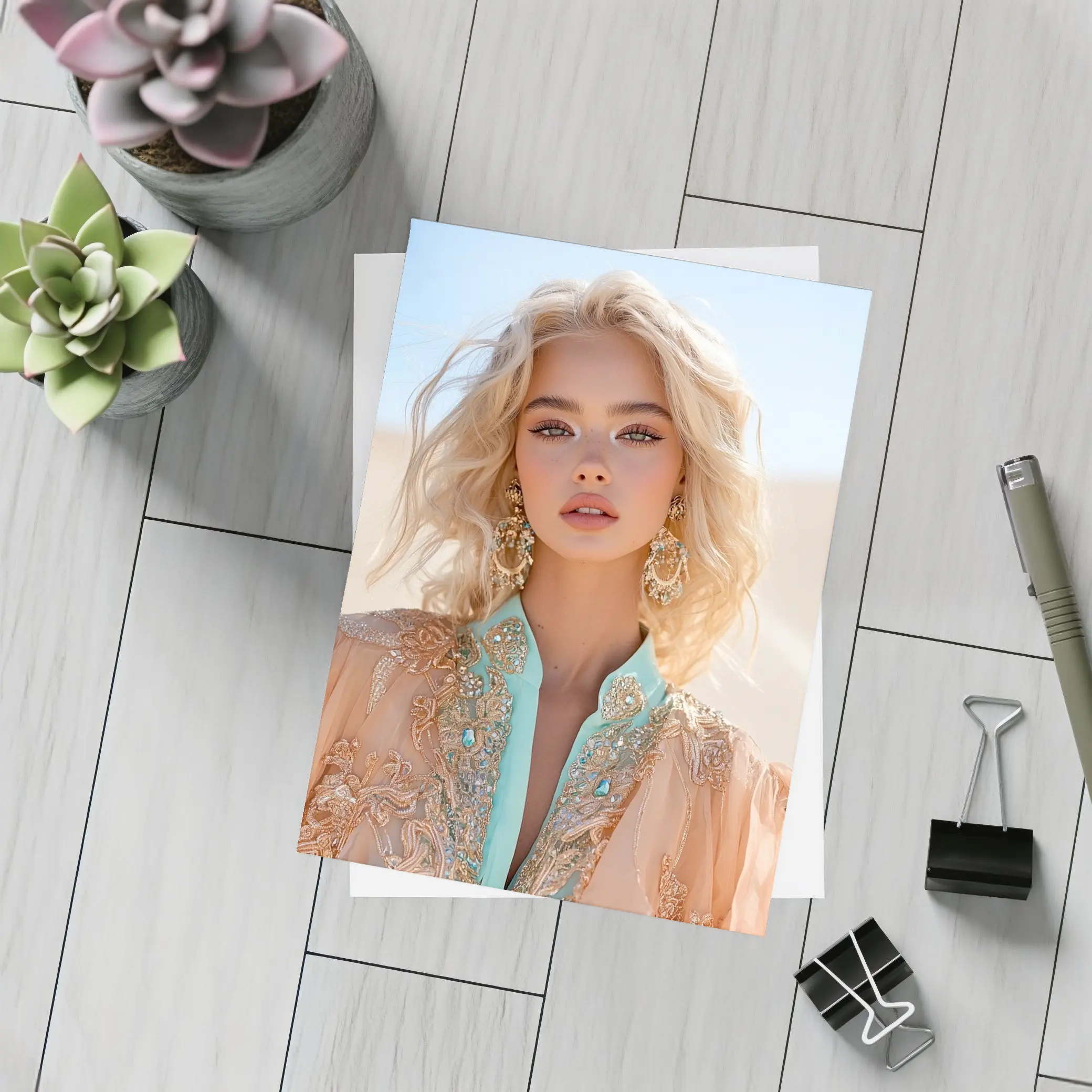 Blonde Woman Desert Boho Fashion Portrait – Postcards