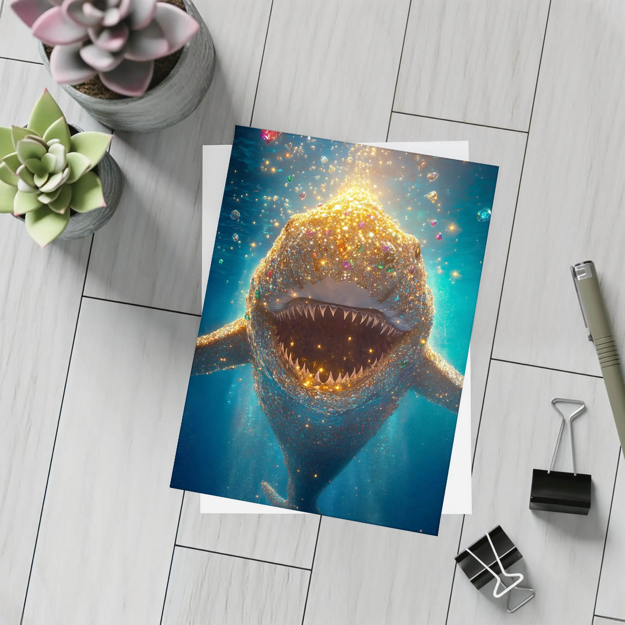 Glittering Shark With Gems Underwater Fantasy – Postcards