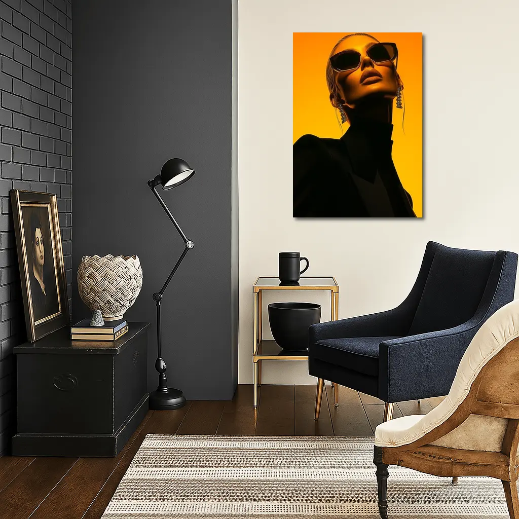 Fashion Woman Sunglasses Orange Gradient Background – Wall Art