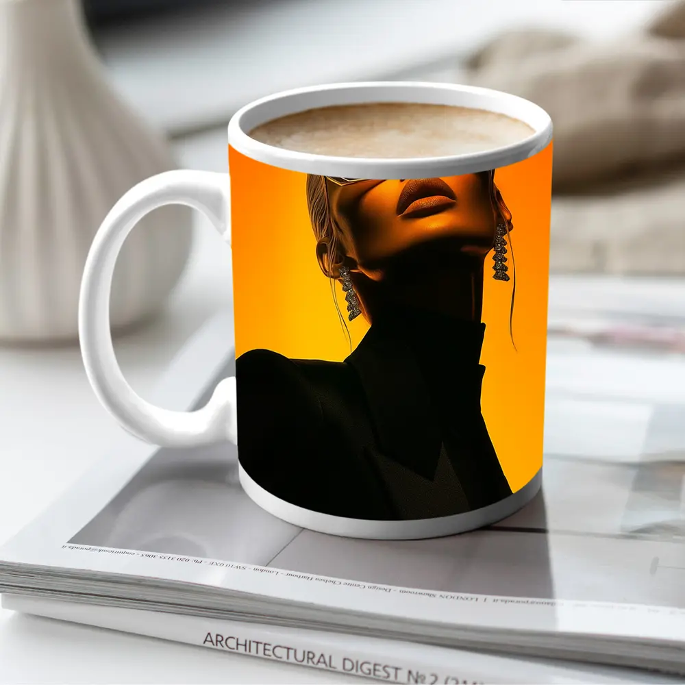 Fashion Woman Sunglasses Orange Gradient Background – Mugs