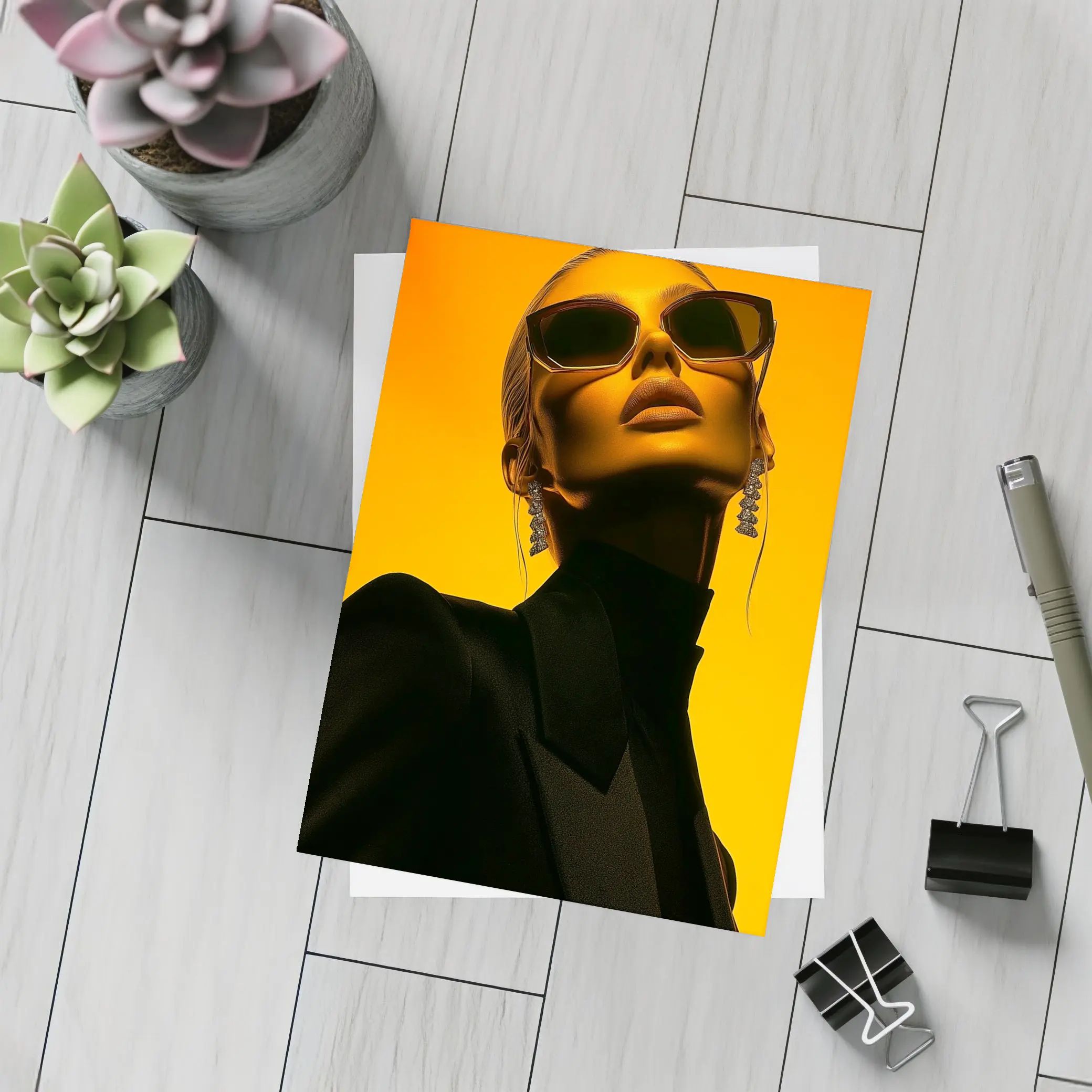 Fashion Woman Sunglasses Orange Gradient Background – Postcards