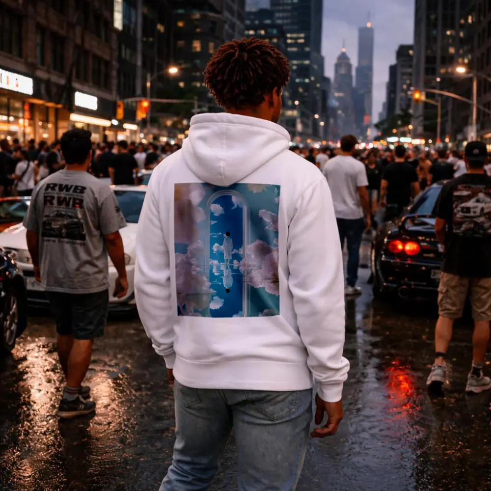 Figure Standing in Arch Surreal Sky – Hoodies