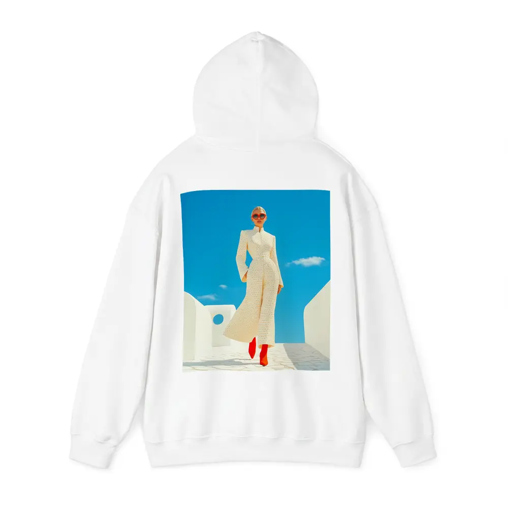Elegant Woman Cream Outfit Blue Sky – Hoodies