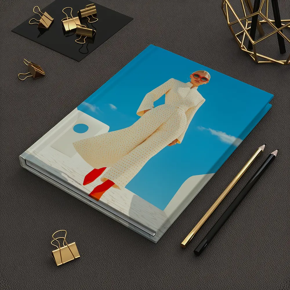 Elegant Woman Cream Outfit Blue Sky – Notebooks