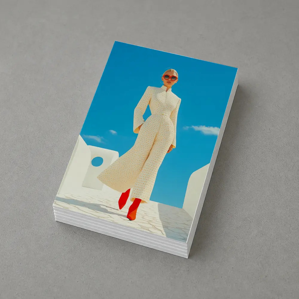 Elegant Woman Cream Outfit Blue Sky – Postcards