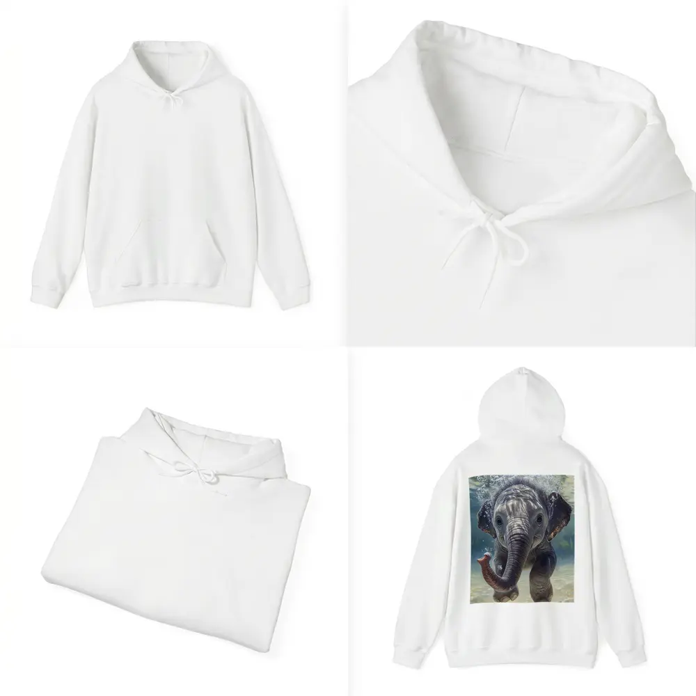 Baby Elephant Swimming Underwater Blue Green – Hoodies