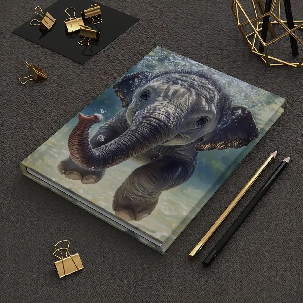 Baby Elephant Swimming Underwater Blue Green – Notebooks