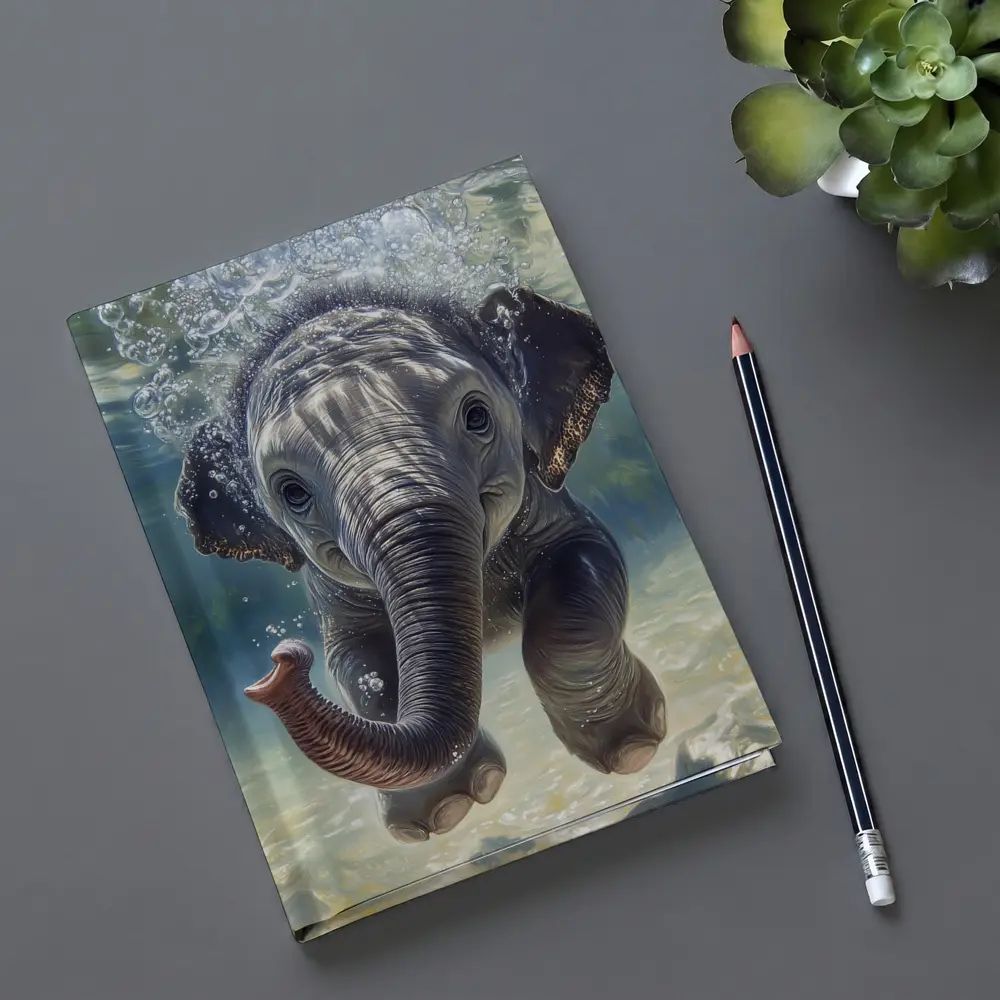 Baby Elephant Swimming Underwater Blue Green – Notebooks