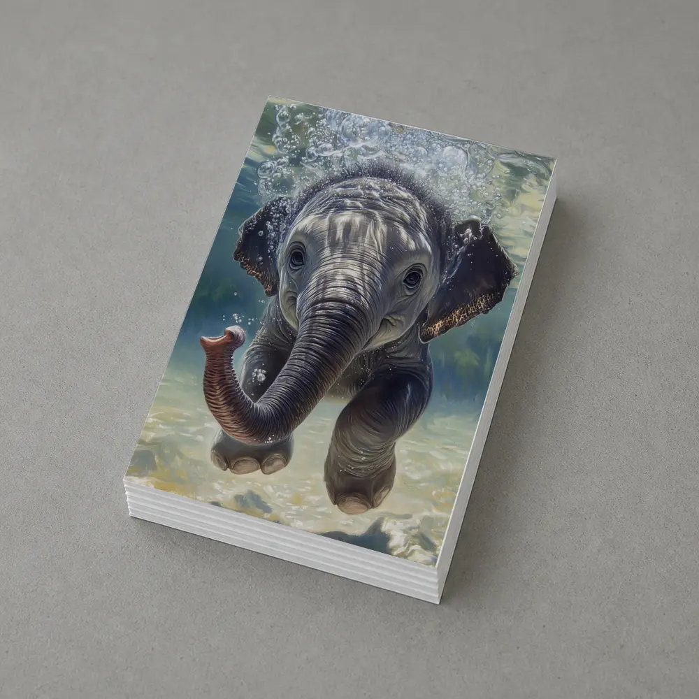Baby Elephant Swimming Underwater Blue Green – Postcards