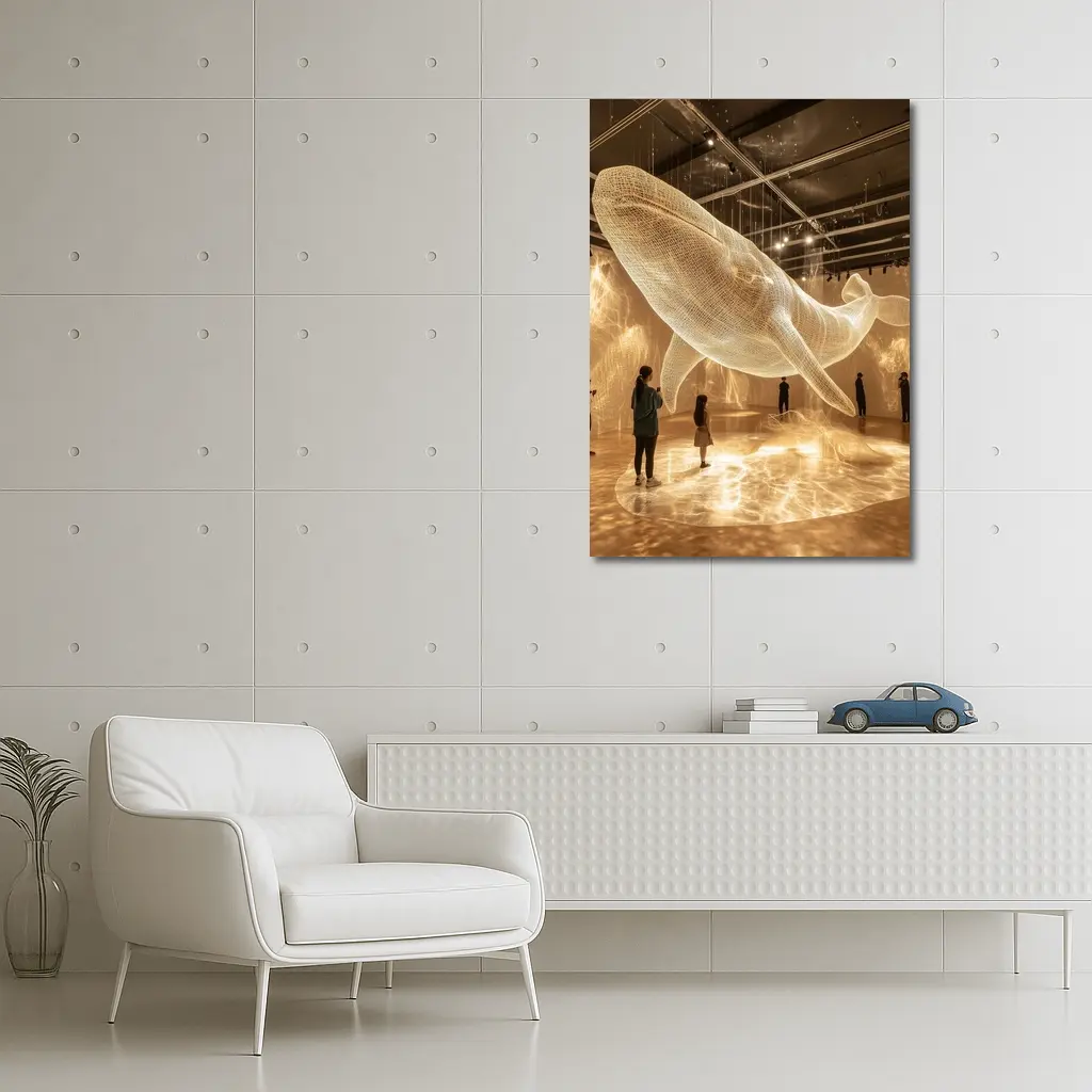 Glowing Wire Mesh Whale Art Installation Gallery – Wall Art