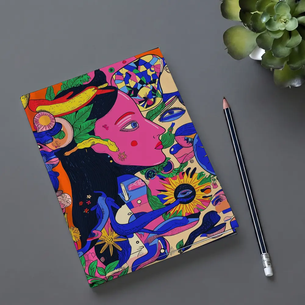 Psychedelic Woman Face Surreal Floral Illustration – Notebooks
