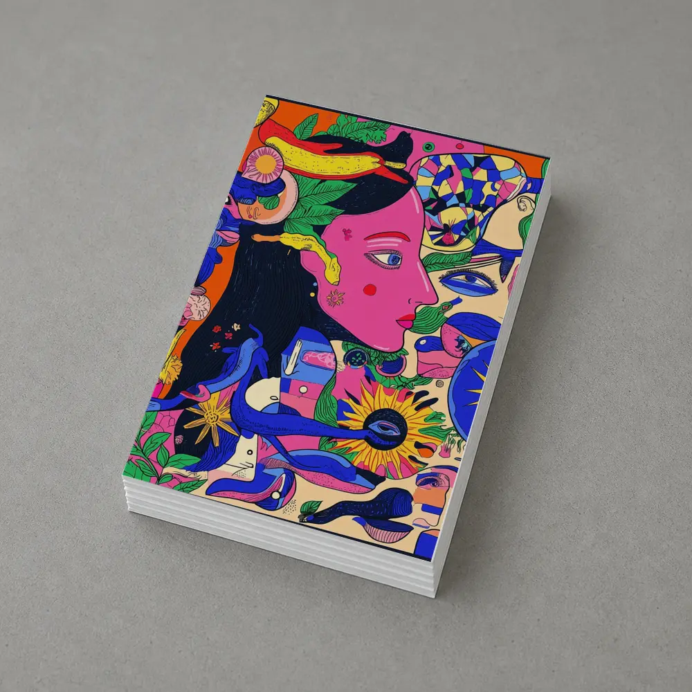 Psychedelic Woman Face Surreal Floral Illustration – Postcards