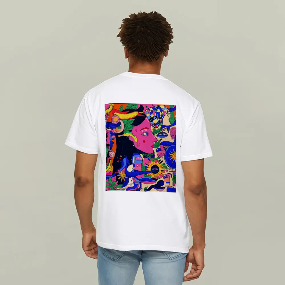 Psychedelic Woman Face Surreal Floral Illustration – T-Shirts