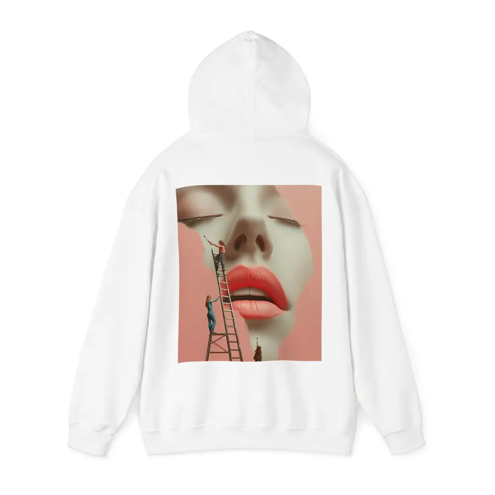Tiny Women Painting Giant Face Pink – Hoodies