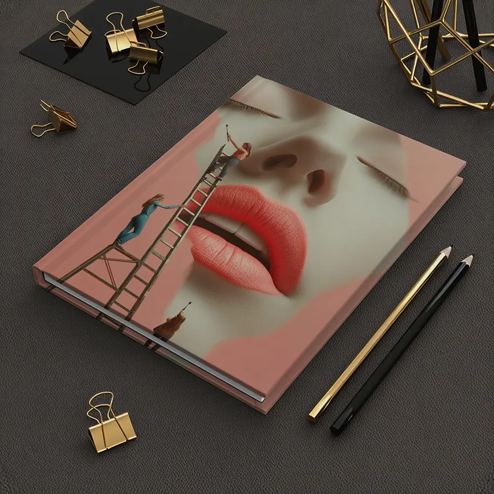 Tiny Women Painting Giant Face Pink – Notebooks