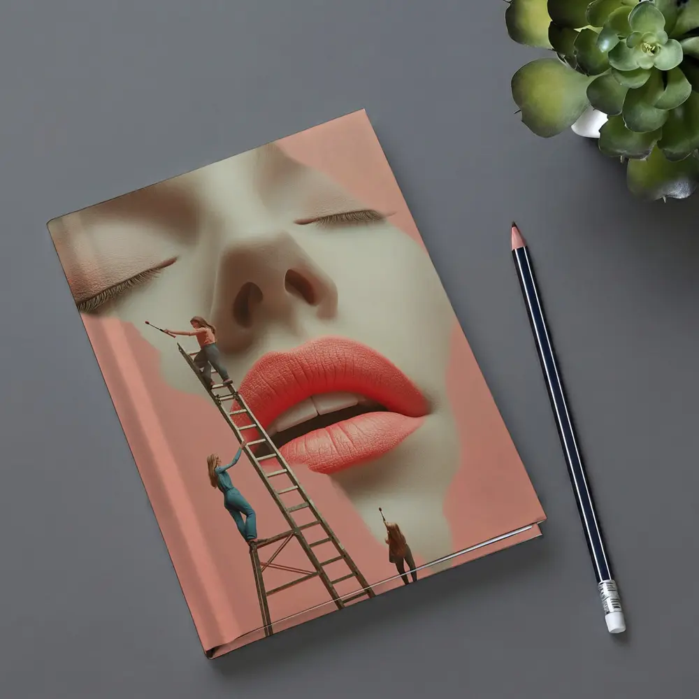 Tiny Women Painting Giant Face Pink – Notebooks
