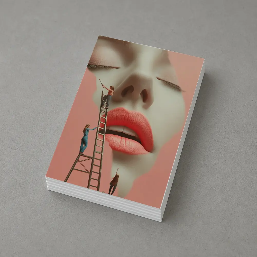 Tiny Women Painting Giant Face Pink – Postcards