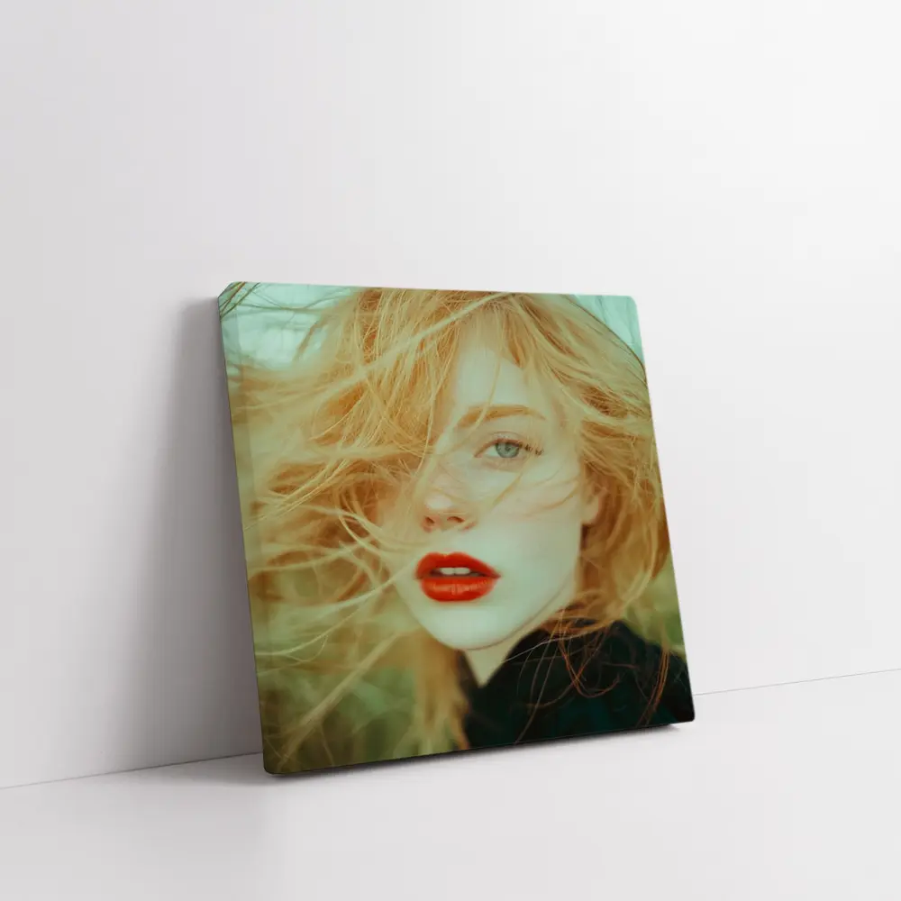 Red Lips Woman Wind Blown Hair Portrait – Wall Art