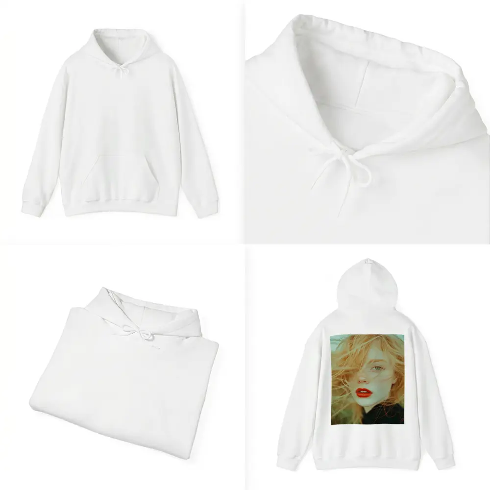 Red Lips Woman Wind Blown Hair Portrait – Hoodies