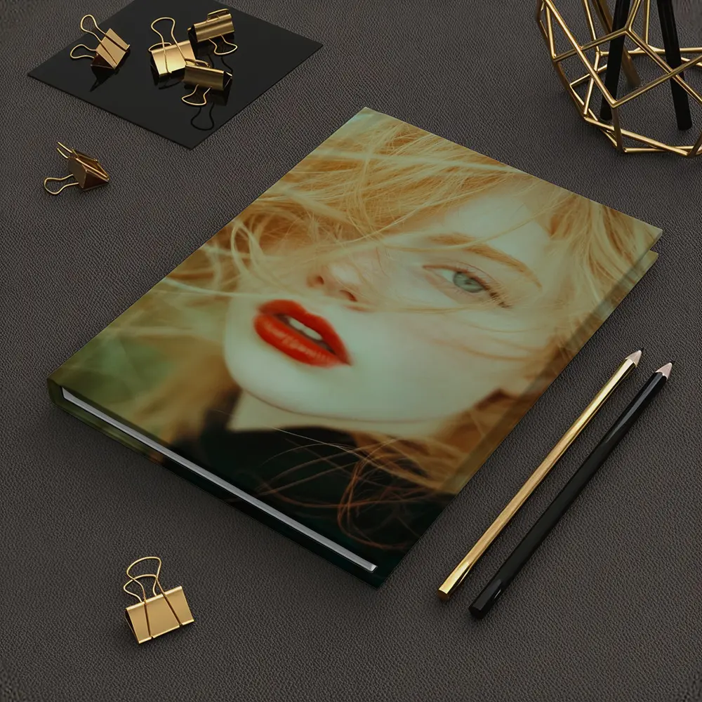 Red Lips Woman Wind Blown Hair Portrait – Notebooks