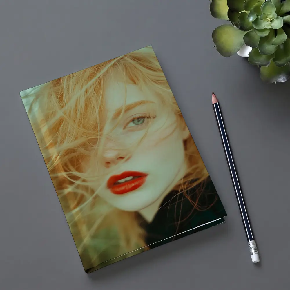 Red Lips Woman Wind Blown Hair Portrait – Notebooks