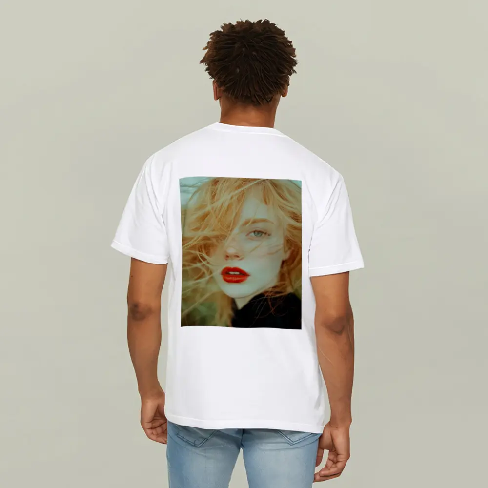 Red Lips Woman Wind Blown Hair Portrait – T-Shirts