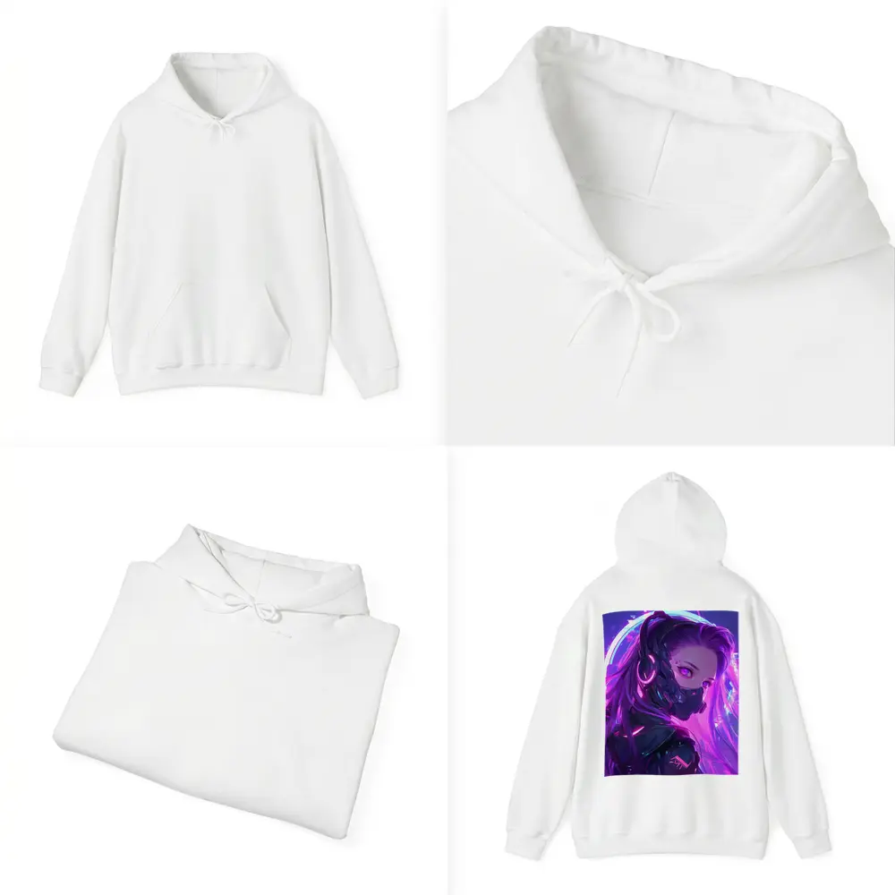 Cyberpunk Anime Girl Neon Purple Glow – Hoodies