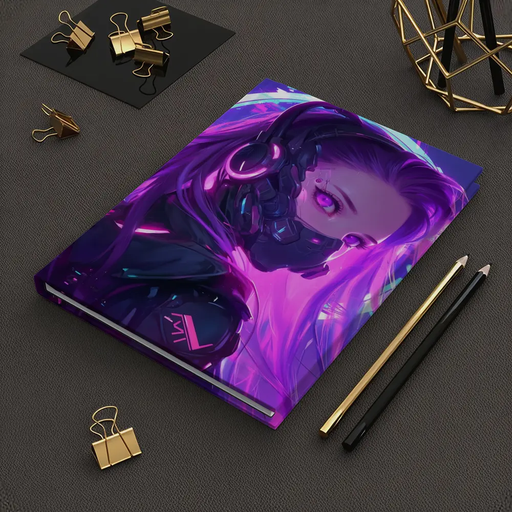Cyberpunk Anime Girl Neon Purple Glow – Notebooks