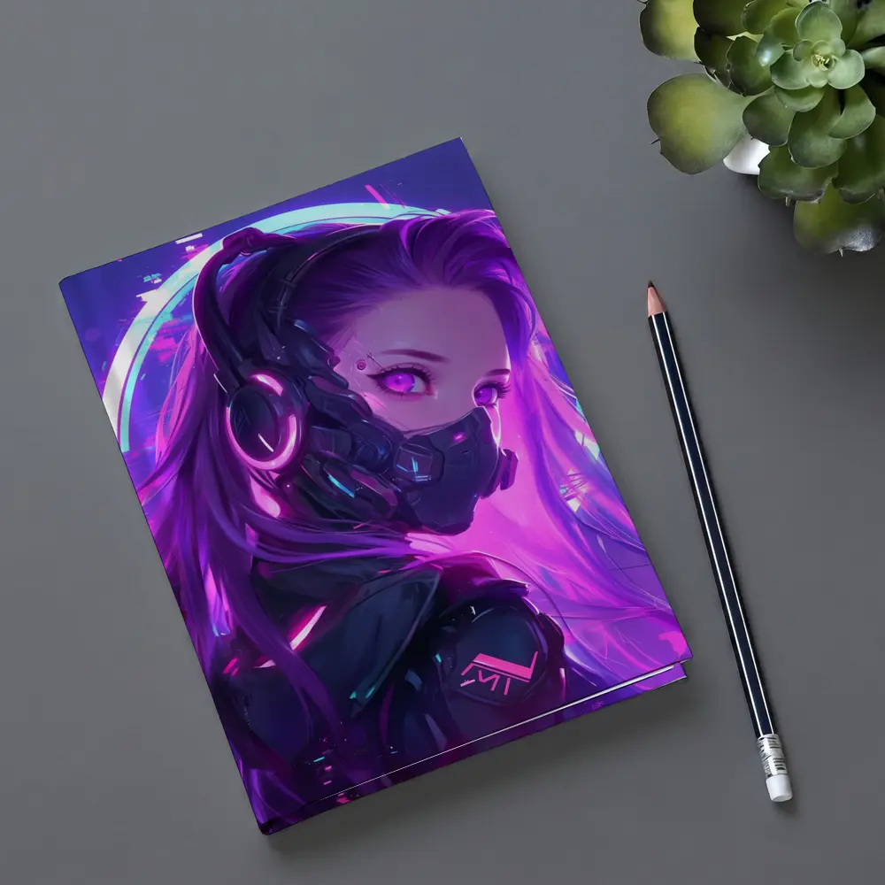 Cyberpunk Anime Girl Neon Purple Glow – Notebooks
