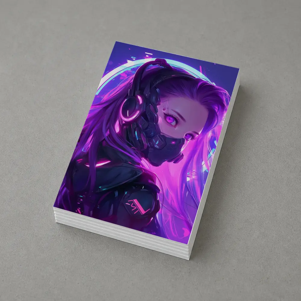 Cyberpunk Anime Girl Neon Purple Glow – Postcards