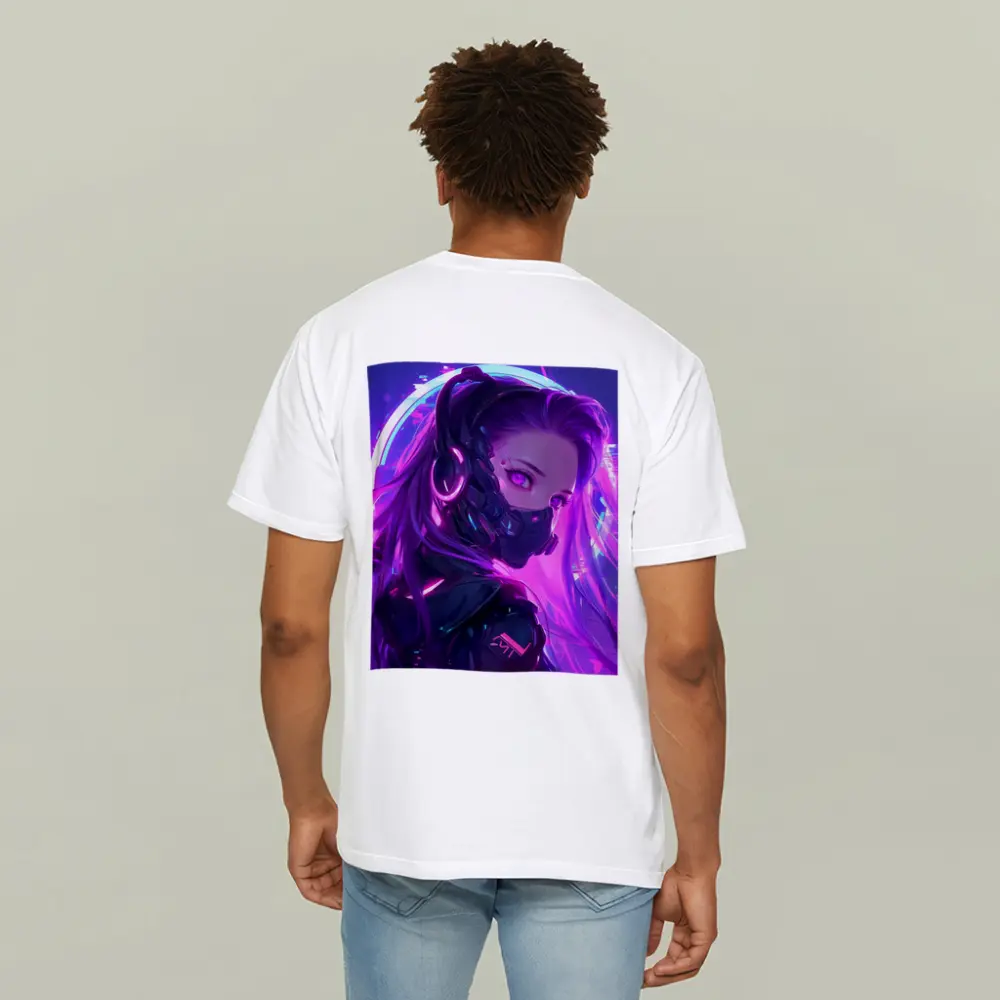 Cyberpunk Anime Girl Neon Purple Glow – T-Shirts
