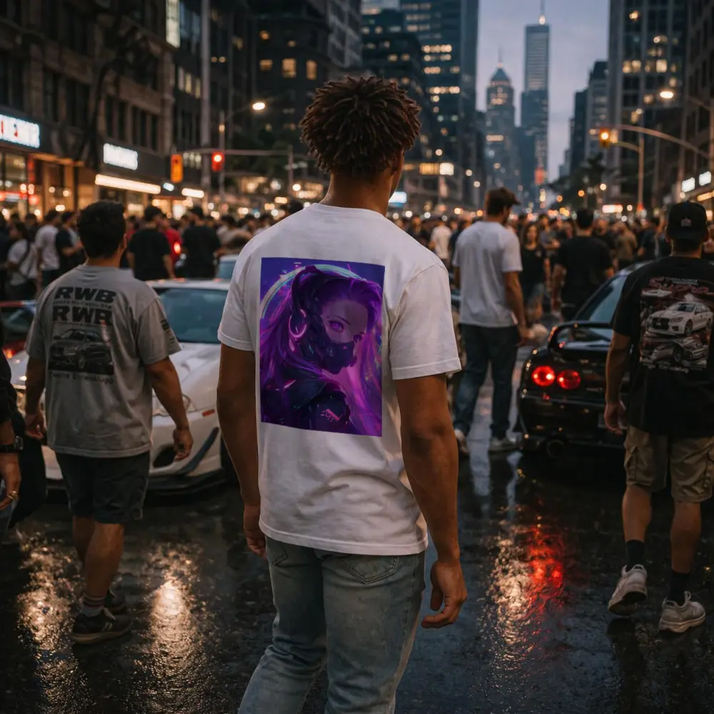 Cyberpunk Anime Girl Neon Purple Glow – T-Shirts